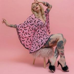 SOURPUSS LUNA BATS SWIM COVER UP PINK